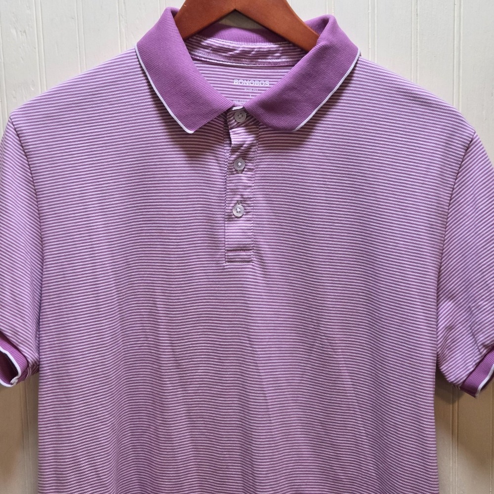 Bonobos Polo Shirt Mens Large Purple Striped Slim Fit Cotton Spandex Stretch
